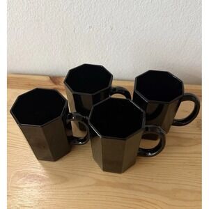 French VTG Octagon Coffee Mugs by Arcoroc 1980's Luminarc Postmodern Set of 4